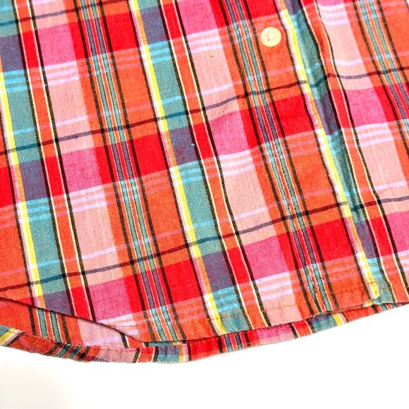 Vintage Gap Plaid Sleeveless Button Down Shirt Red Pink Teal Summer Camp Retro - Picture 11 of 11